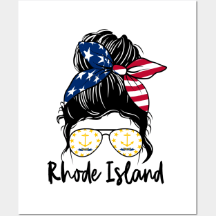 Rhode Island girl Messy bun , American Girl , Rhode Island Flag Posters and Art